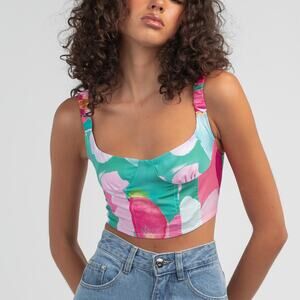 Princess Polly colorful abstract watercolor print bustier corset crop top US 2